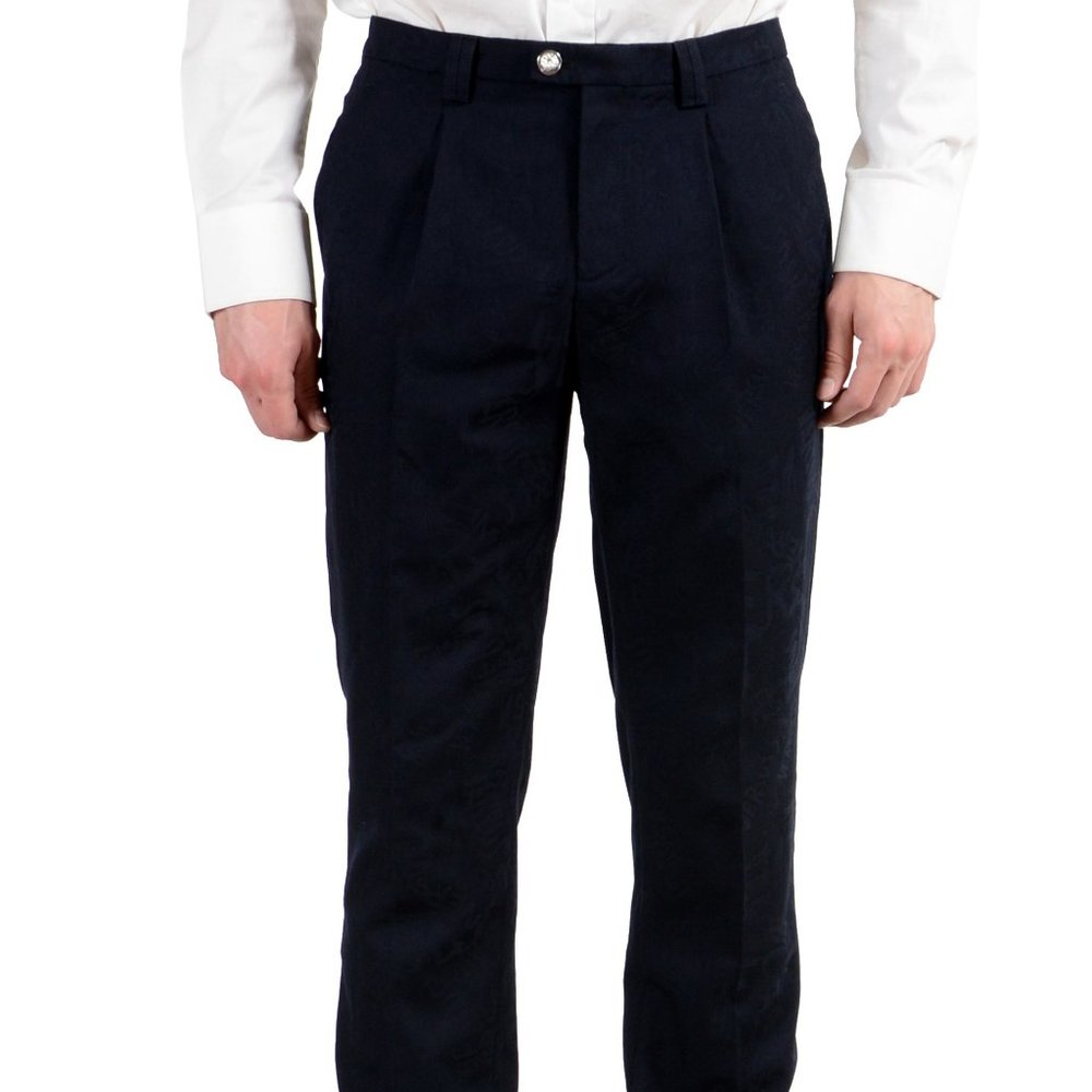 Versace Versus Wool Dark Blue Pleated Dress Pants